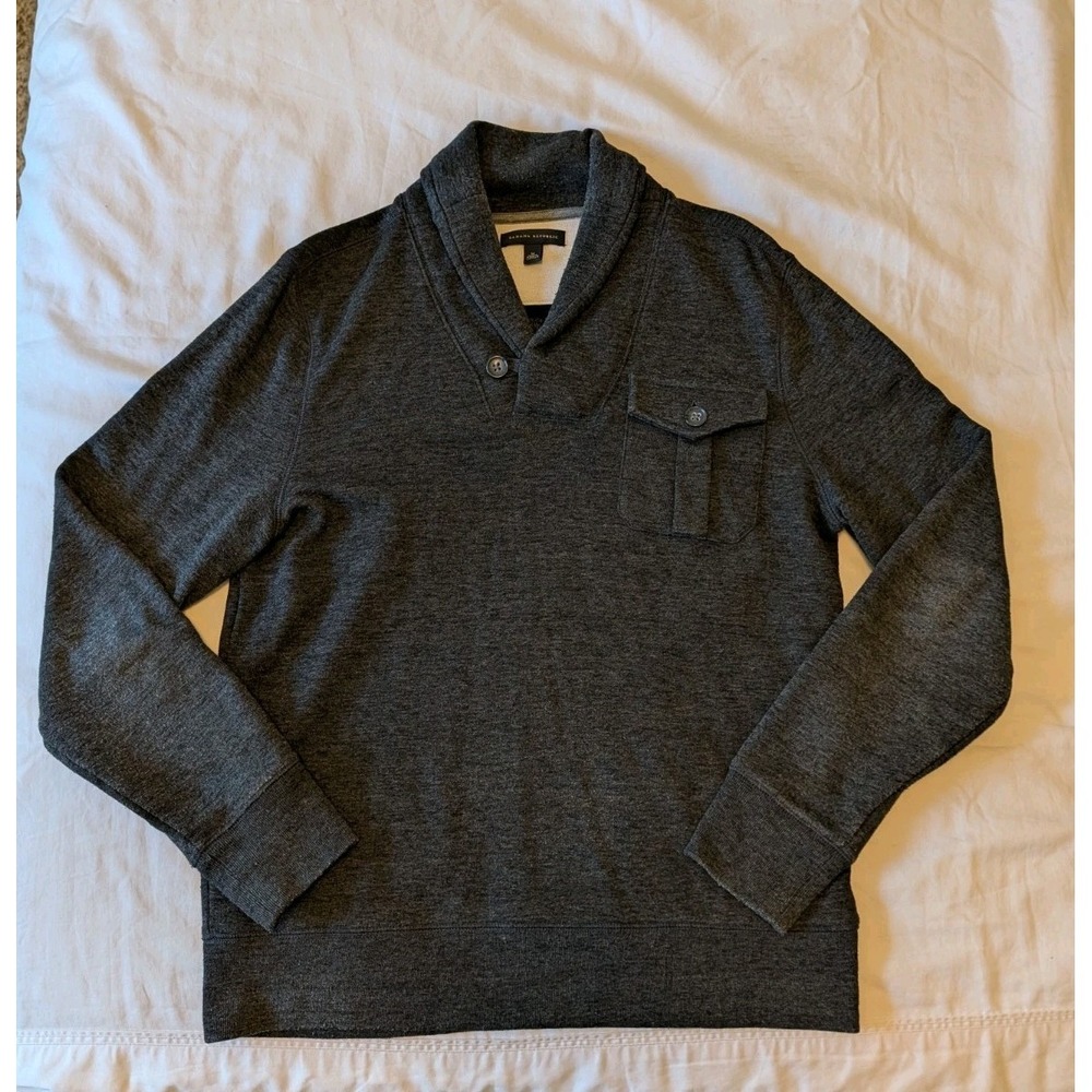 BANANA REPUBLIC Shawl Collar Pullover Sweater Mens Medium  Charcoal Cotton Blend